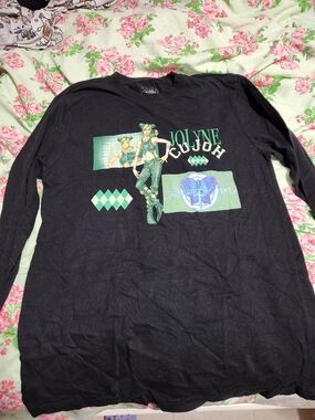 Black Long Sleeve Graphic Tee with Green Accent